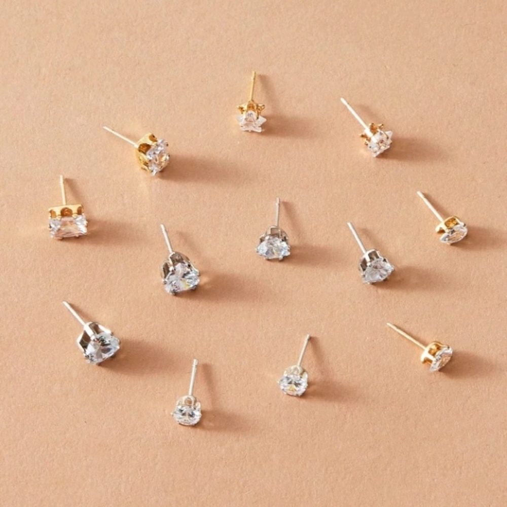 6 pairs Rhinestone Stud Earrings - Picture 2 of 3